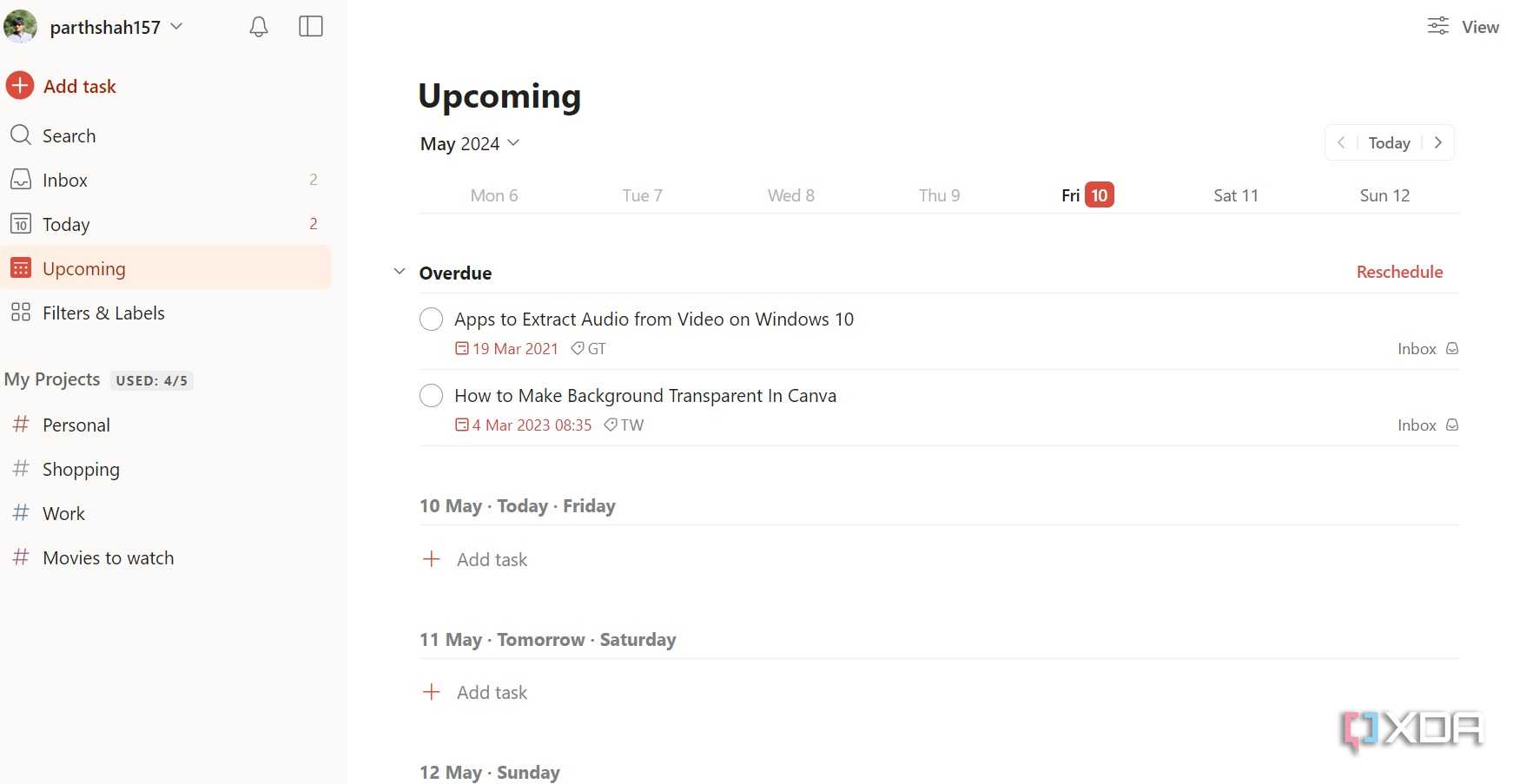 Todoist calendar