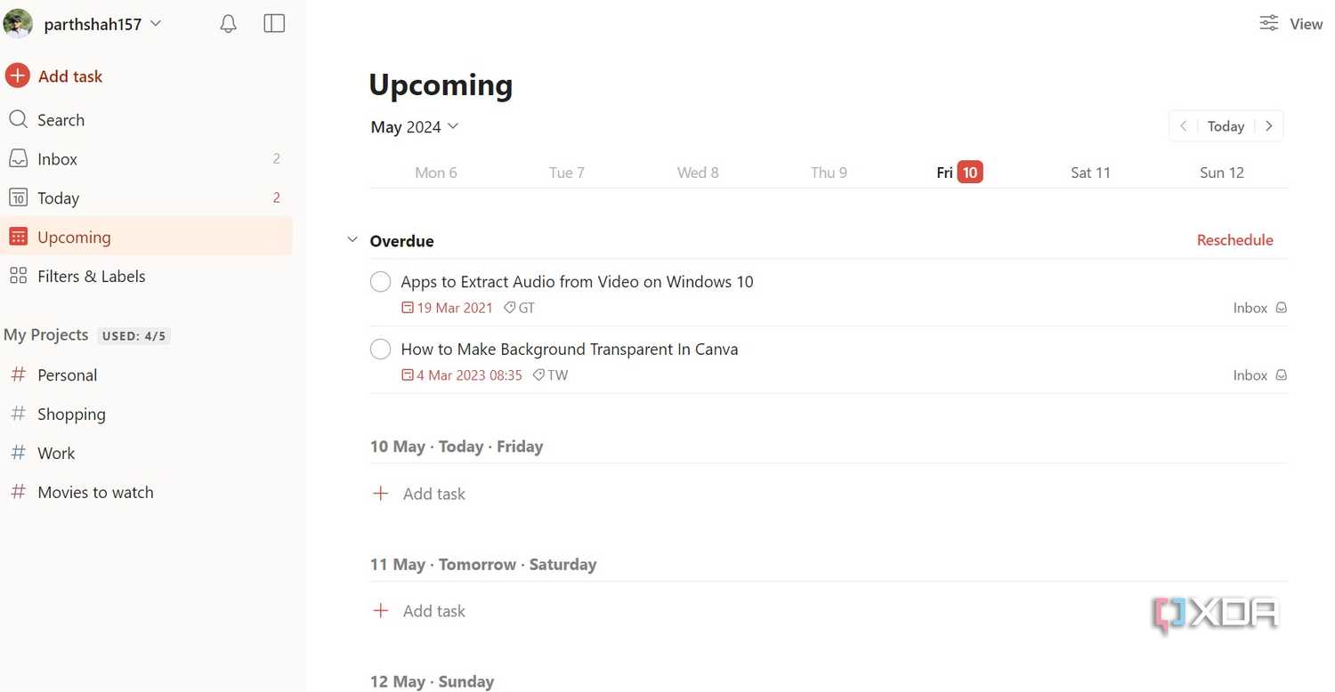 Todoist calendar