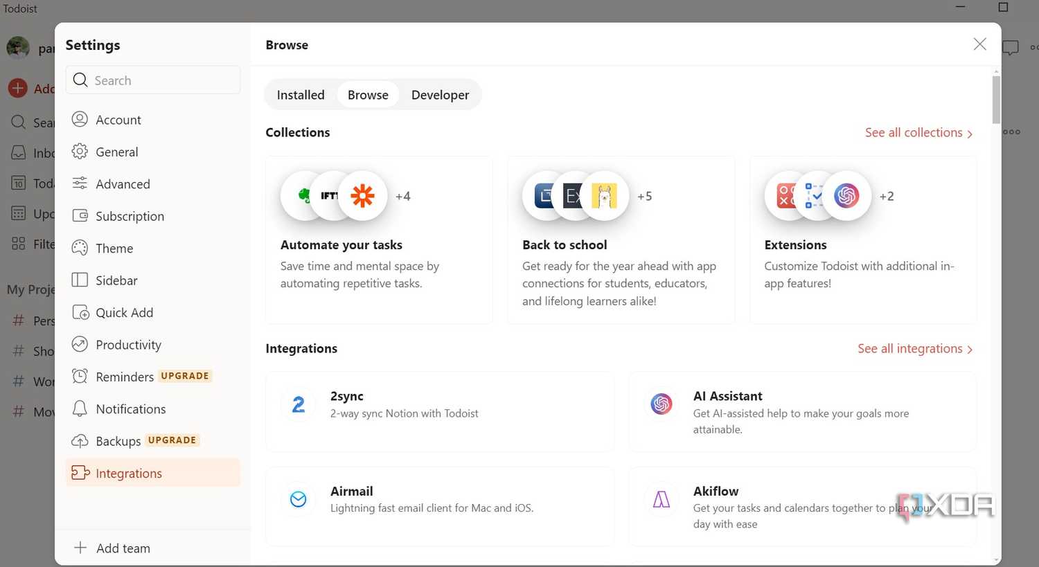 Todoist settings