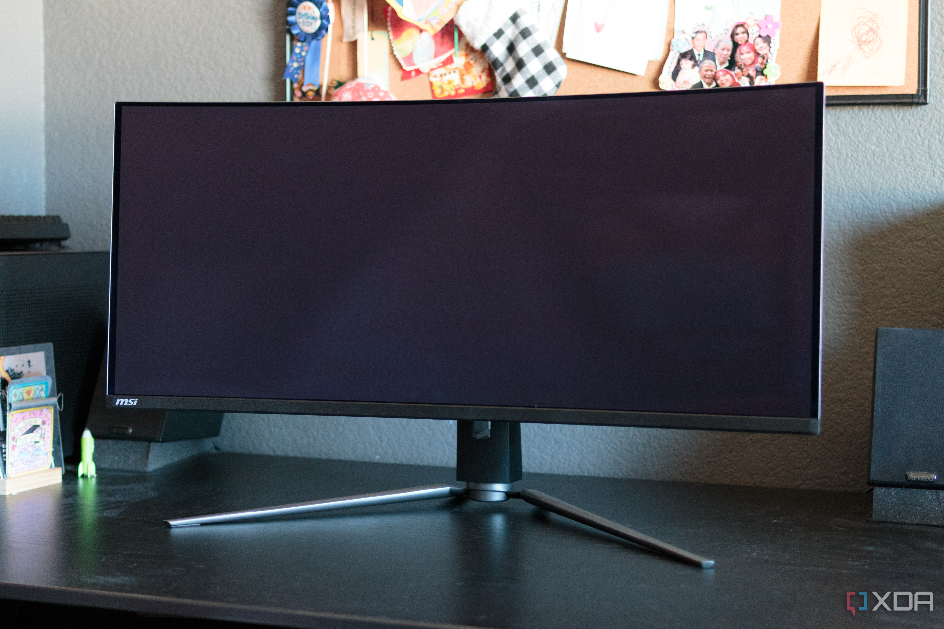The front of the MSI MAG 341CQP with the screen off.