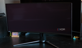 A comparison of the black levels with the MSI MAG 341CQP QD-OLED in the front and the LG 42C2 W-OLED behind it.