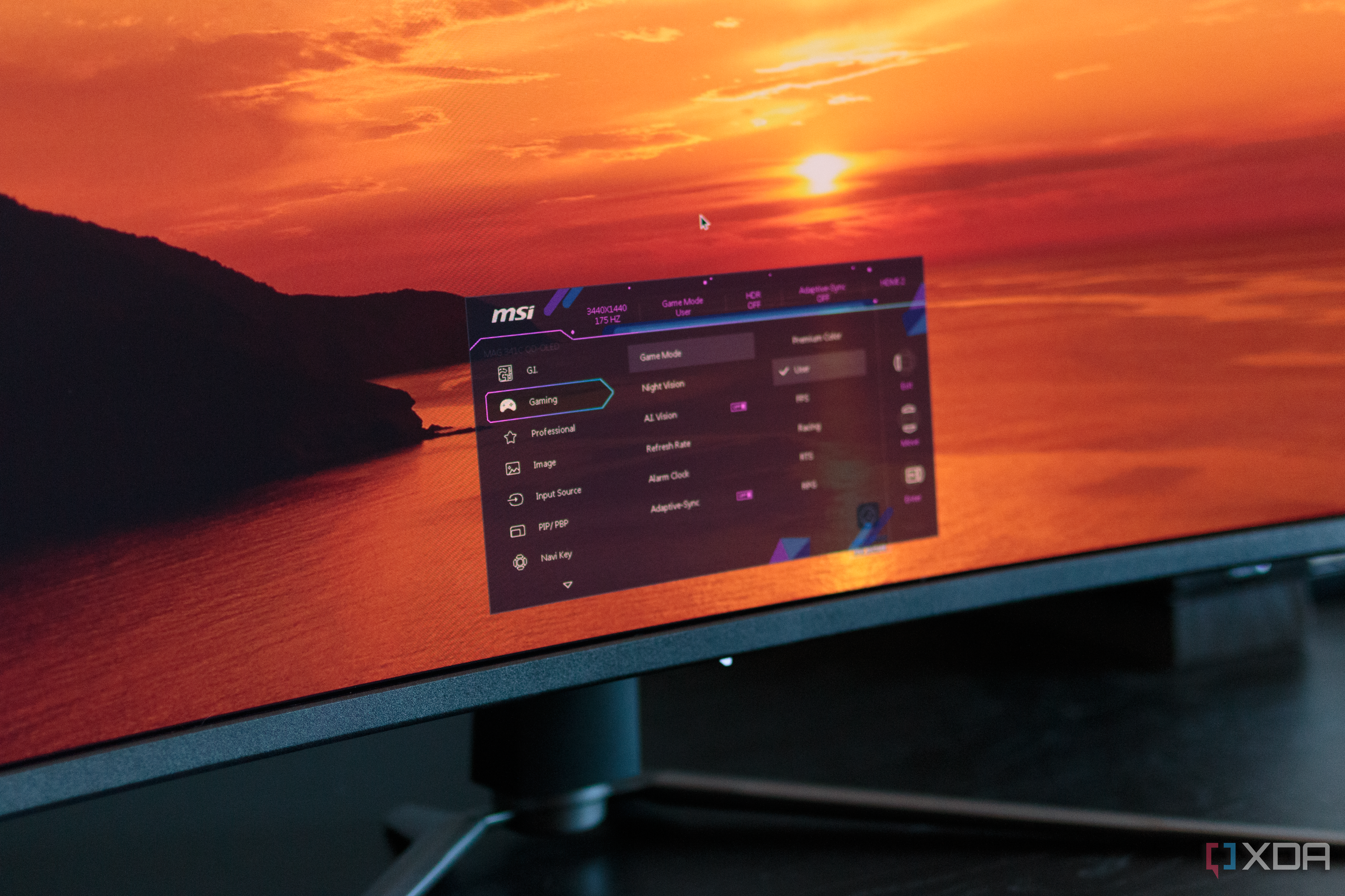 A closeup of the OSD menu on the MSI MAG 341CQP.