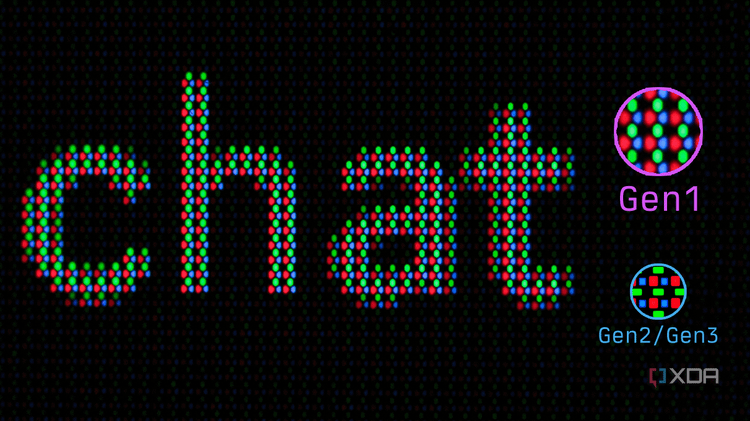 A close-up of the subpixels on the MSI MAG 341CQP, confirming it's use of a first-generation QD-OLED layout.