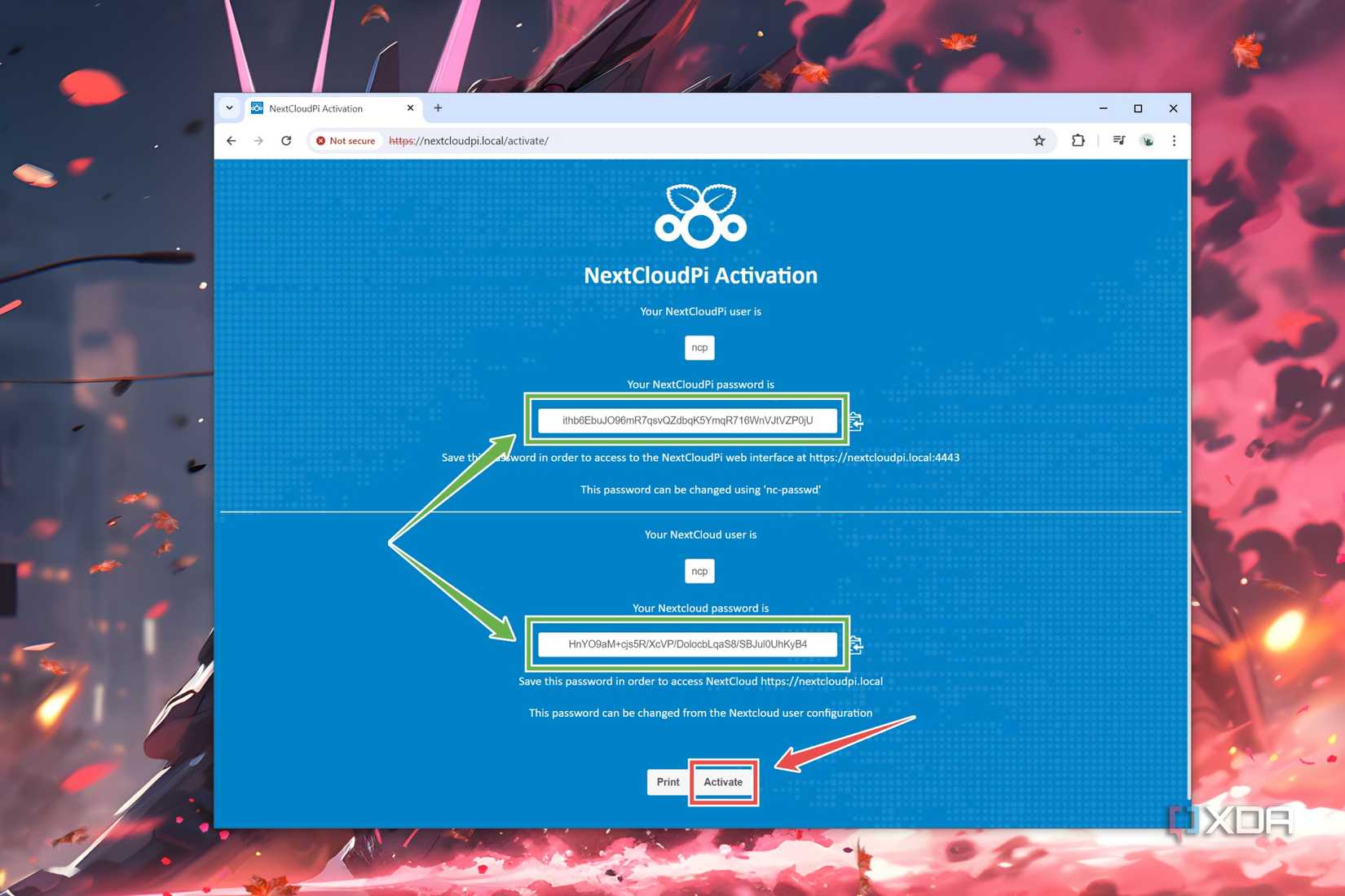 The Activation page on the NextCloudPi web UI