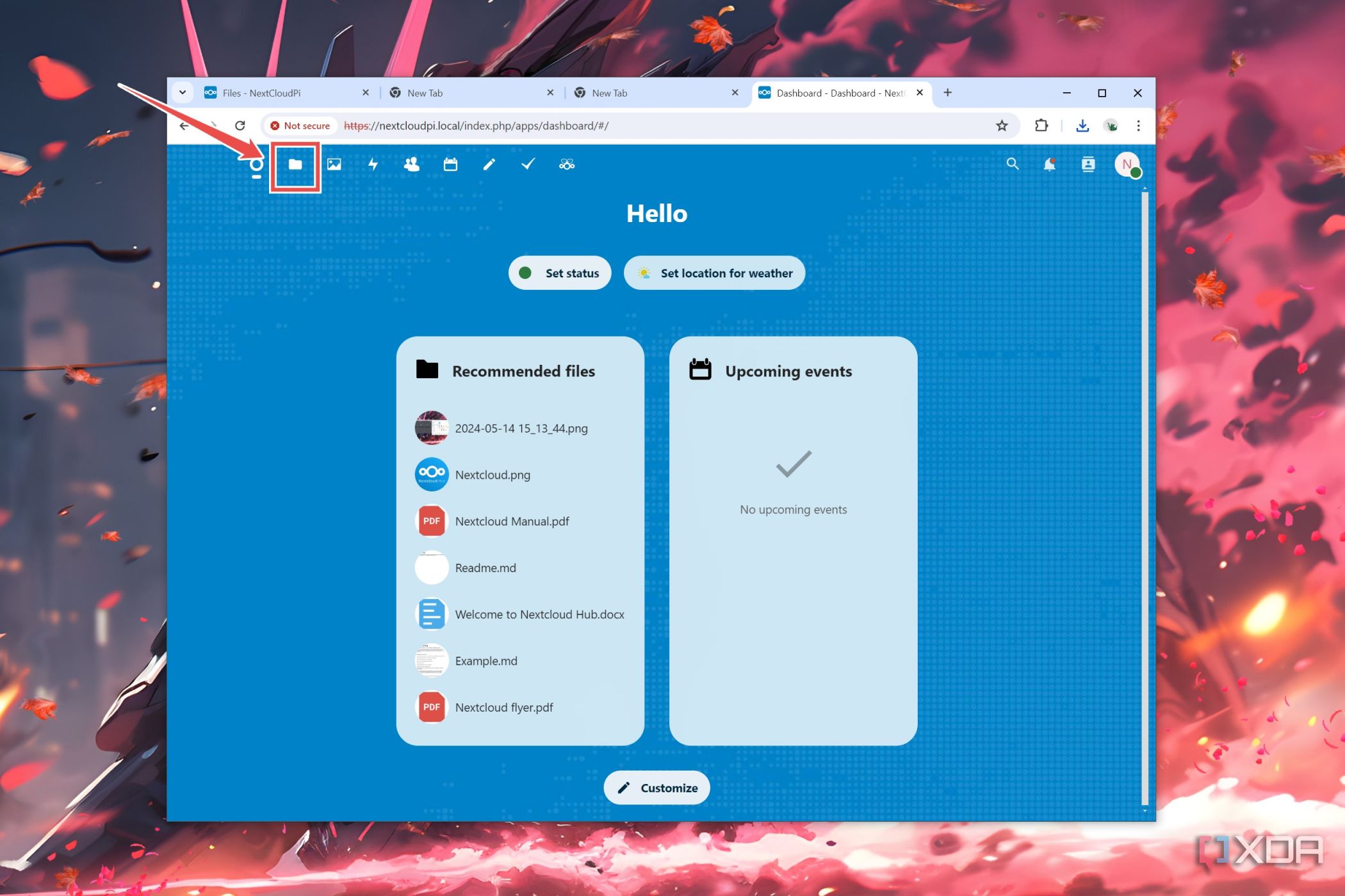 The Files tab highlighted in the NextCloudPi web UI