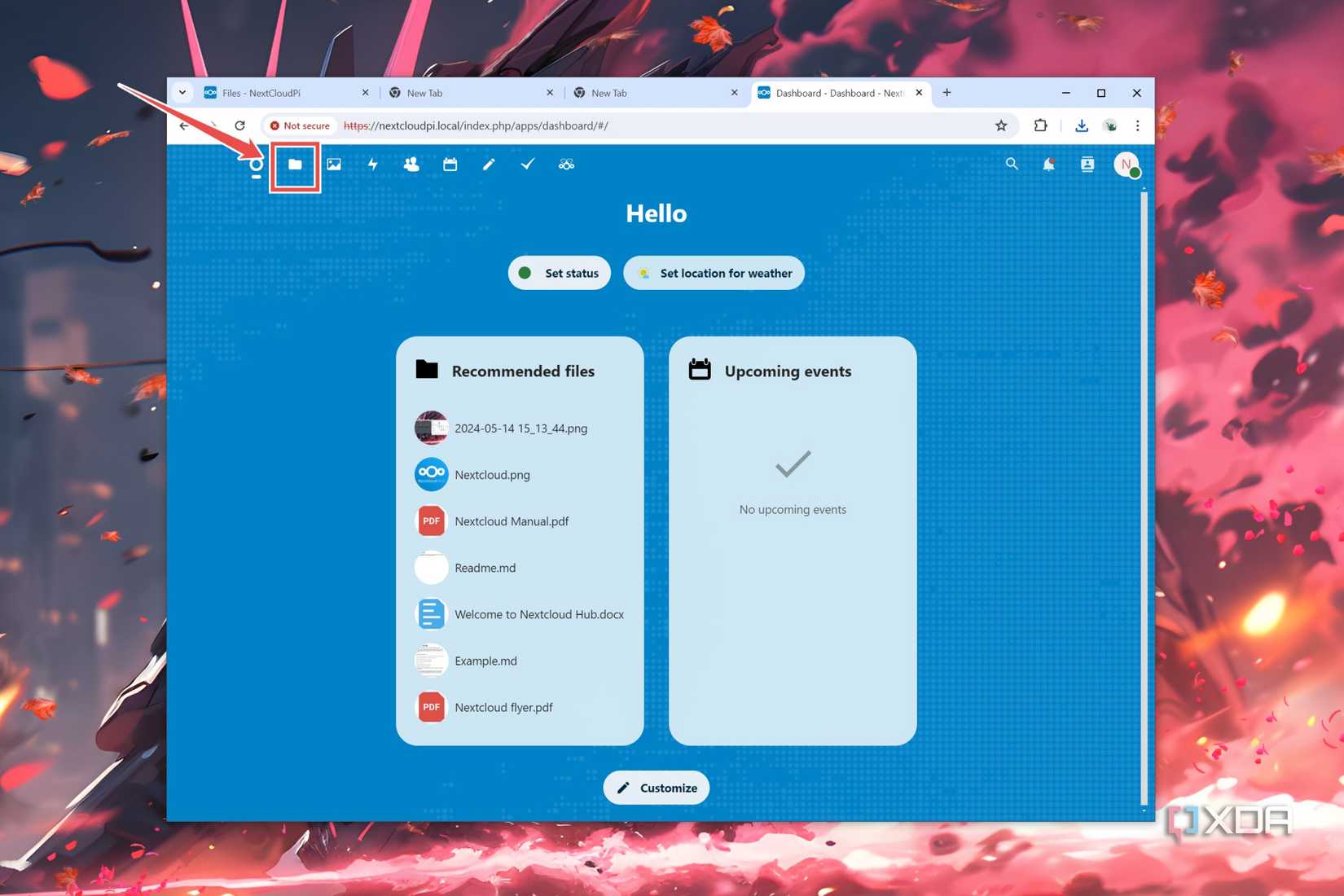 The Files tab highlighted in the NextCloudPi web UI
