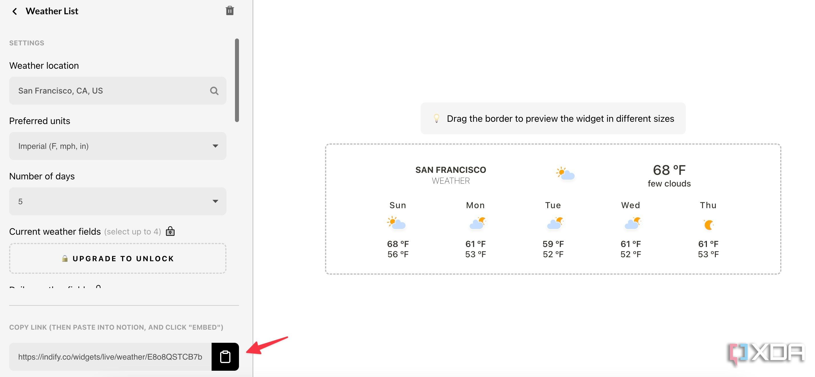 Edit weather widget in Notion
