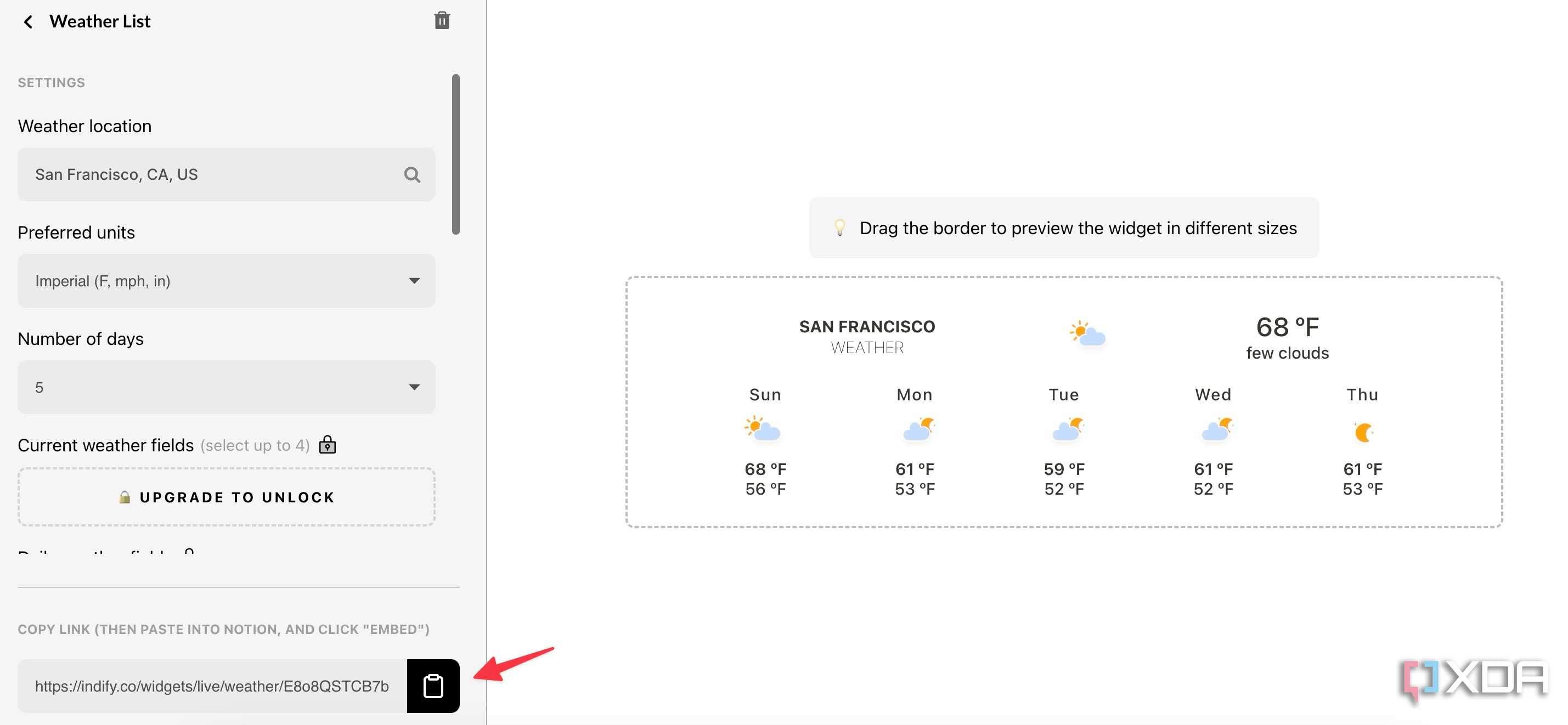 Edit weather widget in Notion