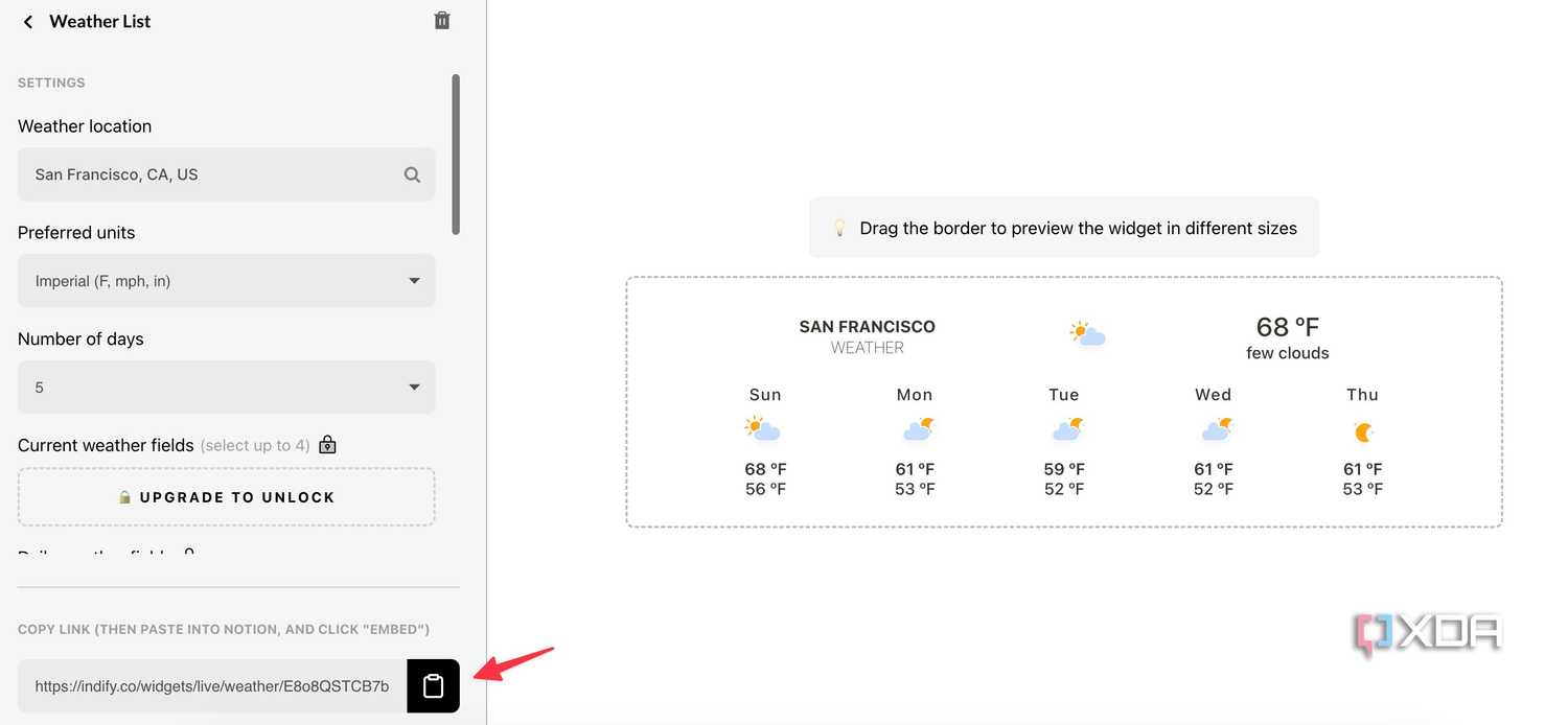 Edit weather widget in Notion