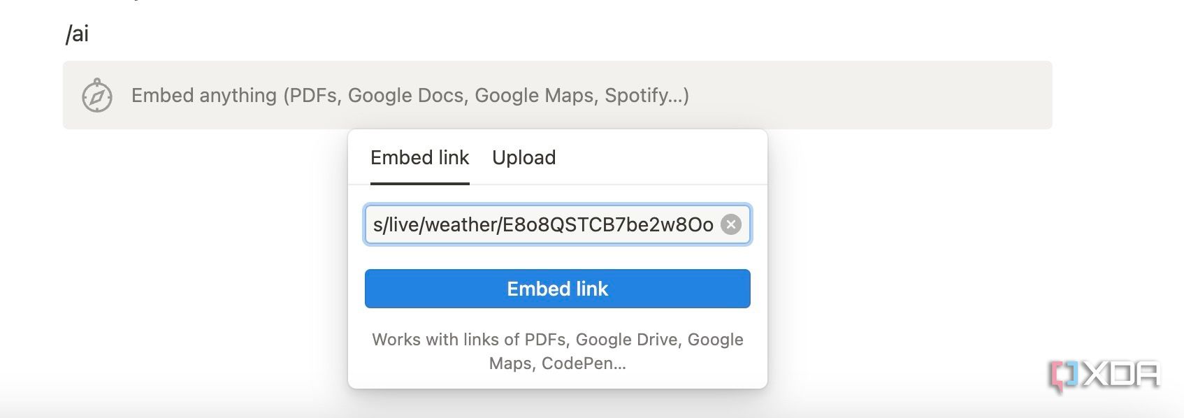 Paste embed widget link