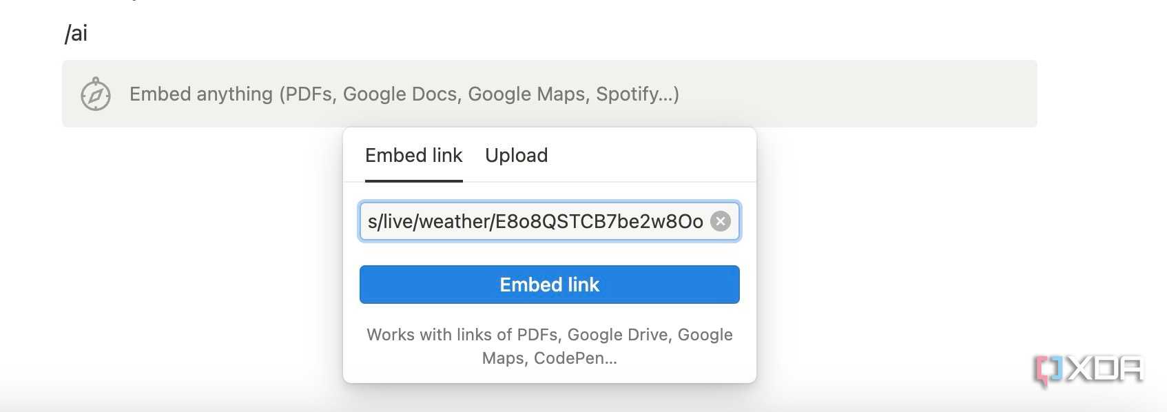 Paste embed widget link
