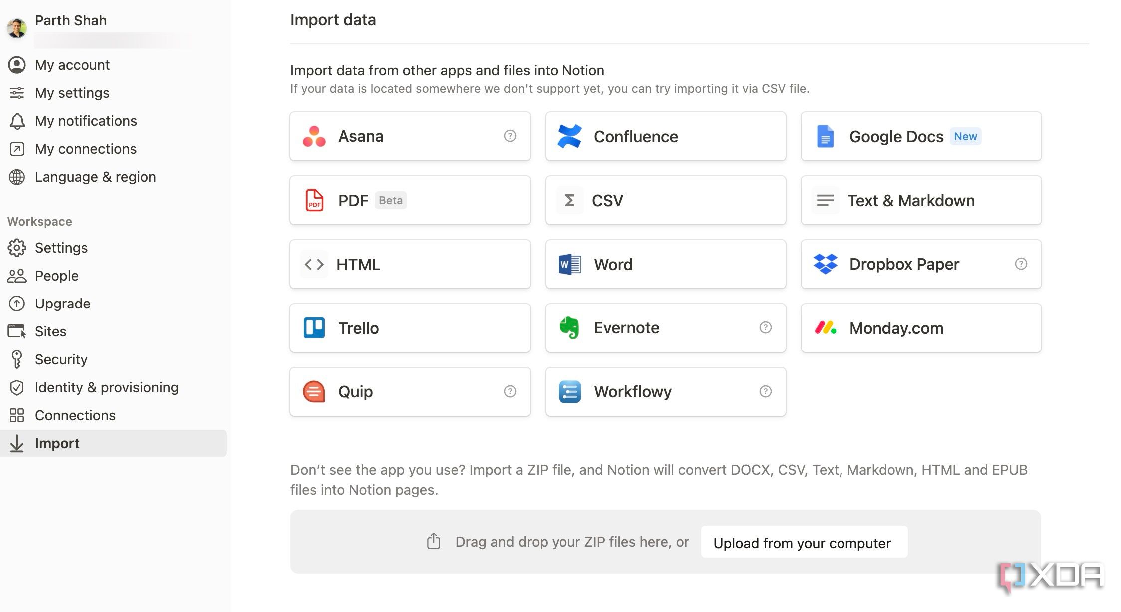 Import apps in Notion
