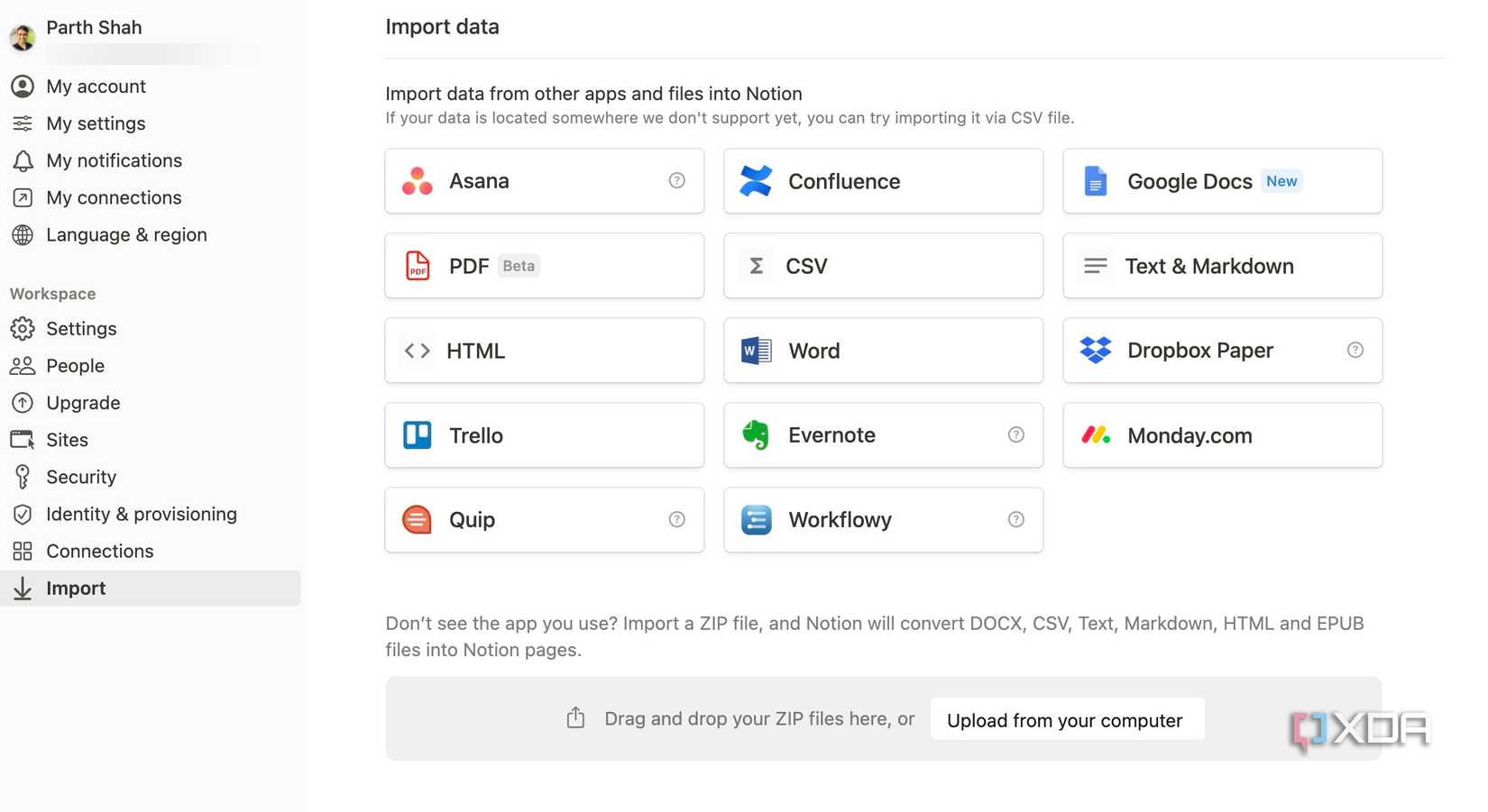 Import apps in Notion