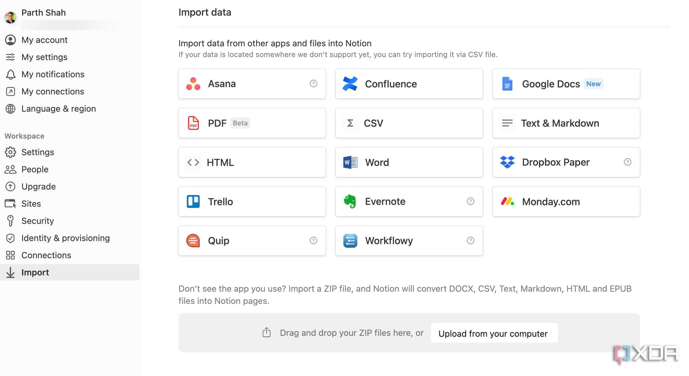 Import apps in Notion