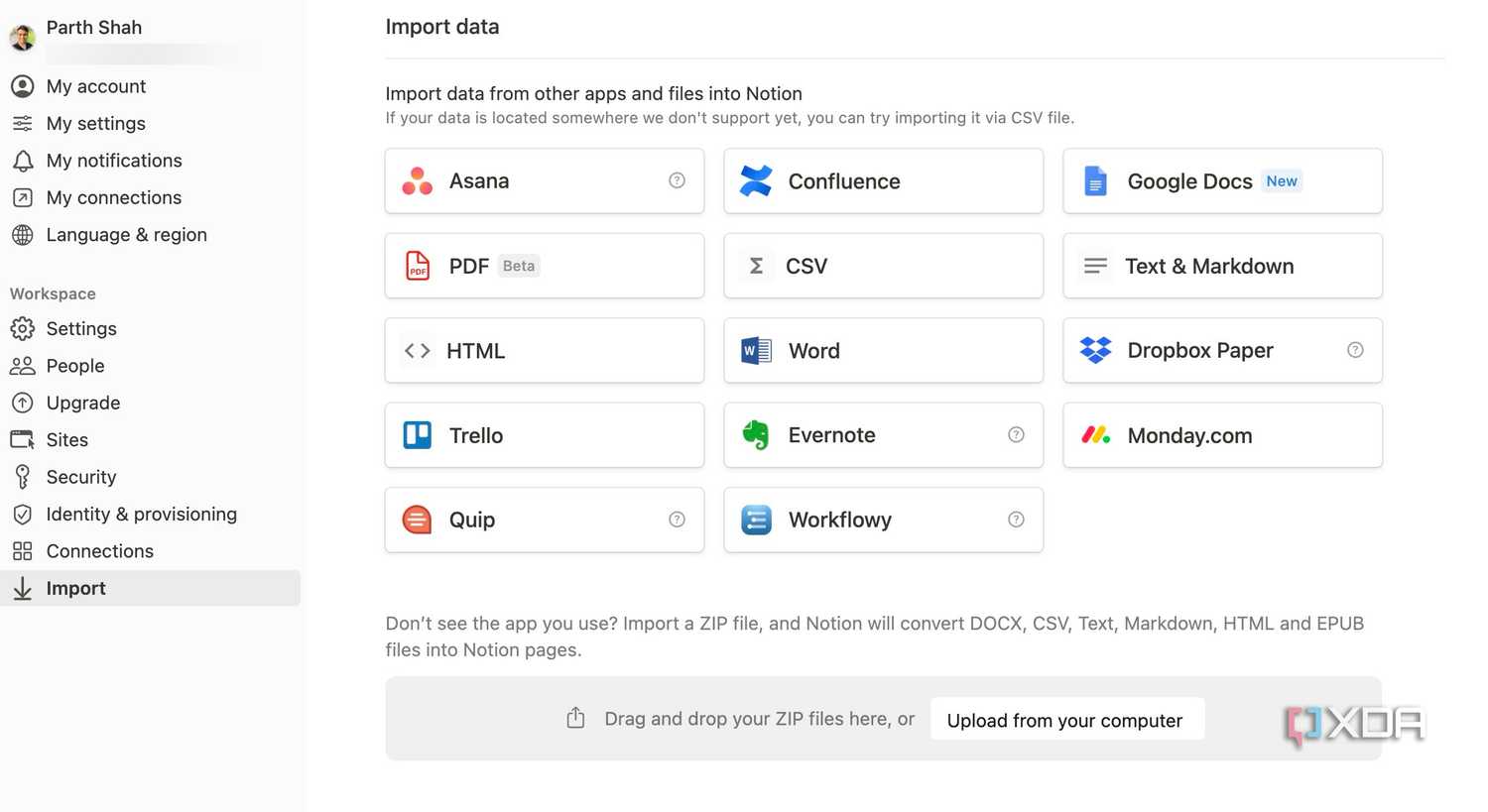 Import apps in Notion