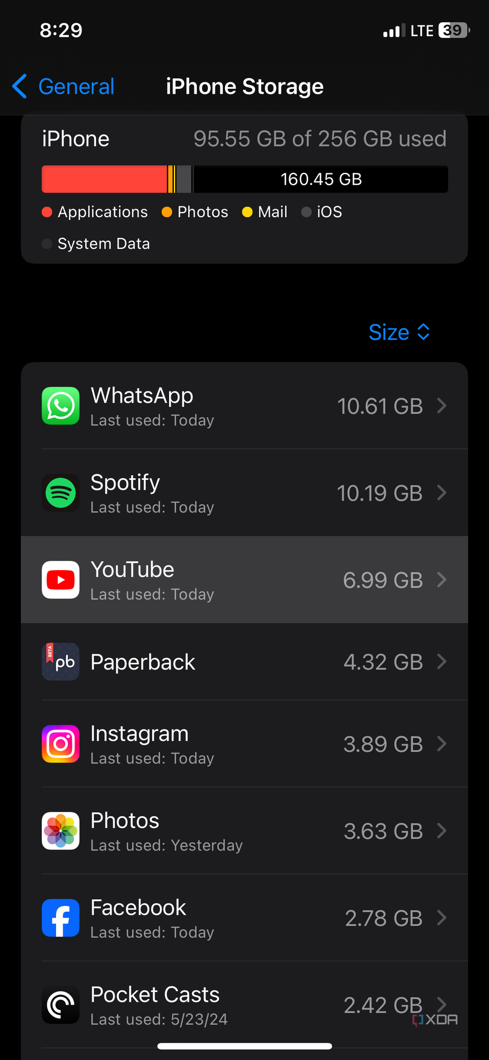 iPhone screenshot that shows the iPhone Storage page.