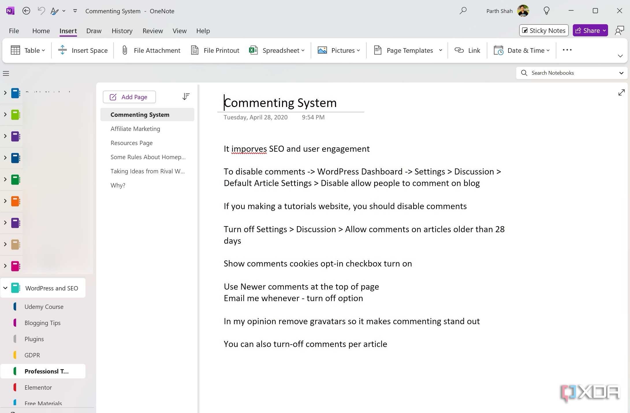 A screenshot showing OneNote UI
