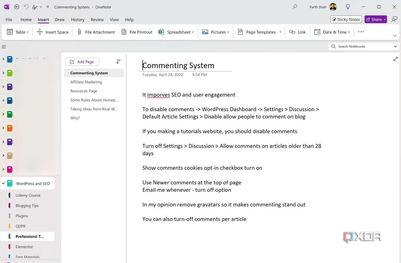 A screenshot showing OneNote UI