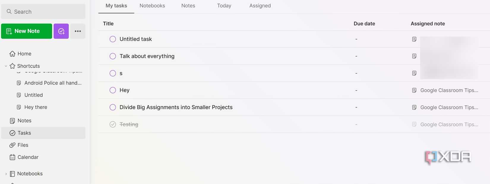Evernote tasks