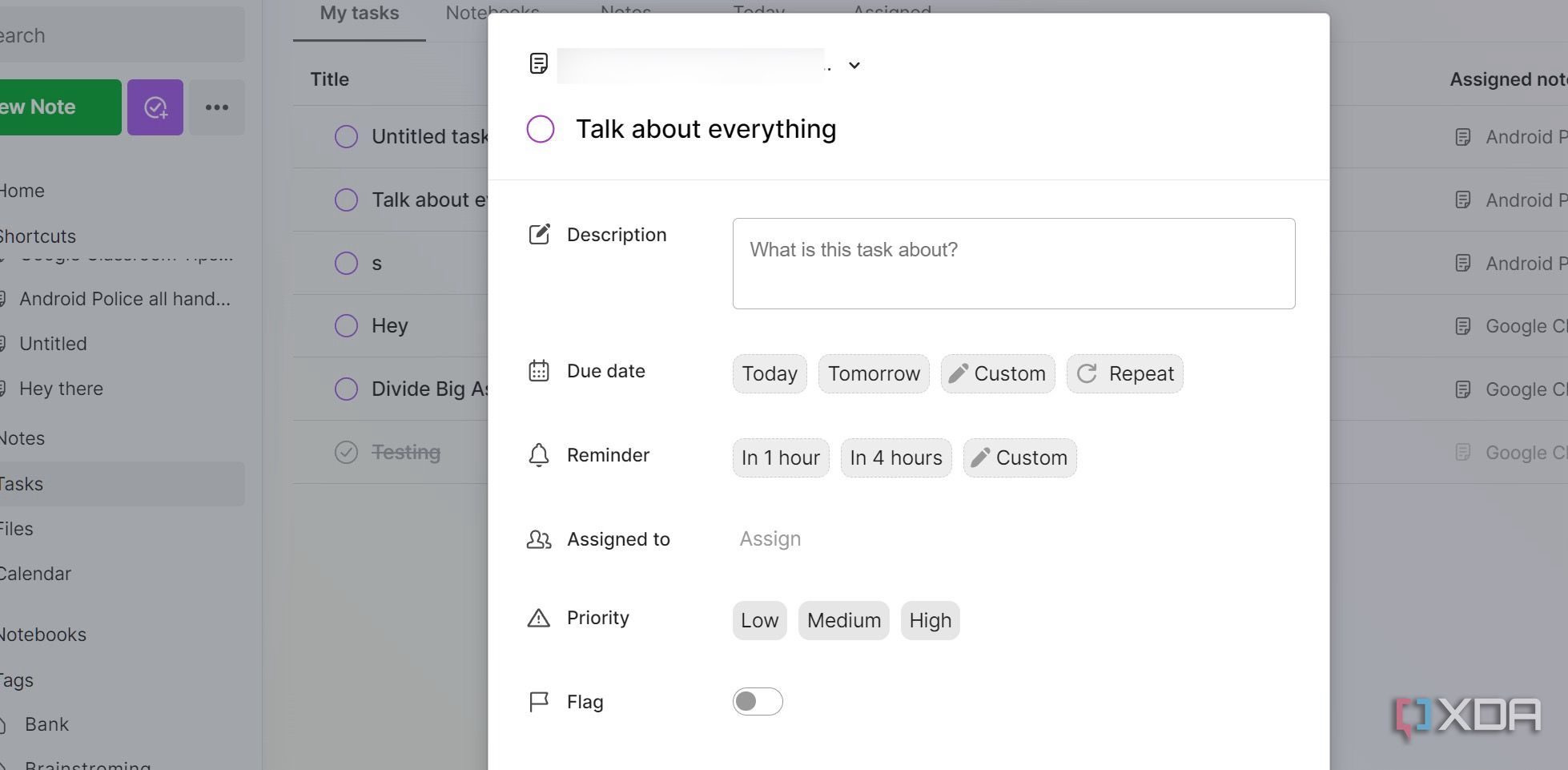 Evernote tasks details