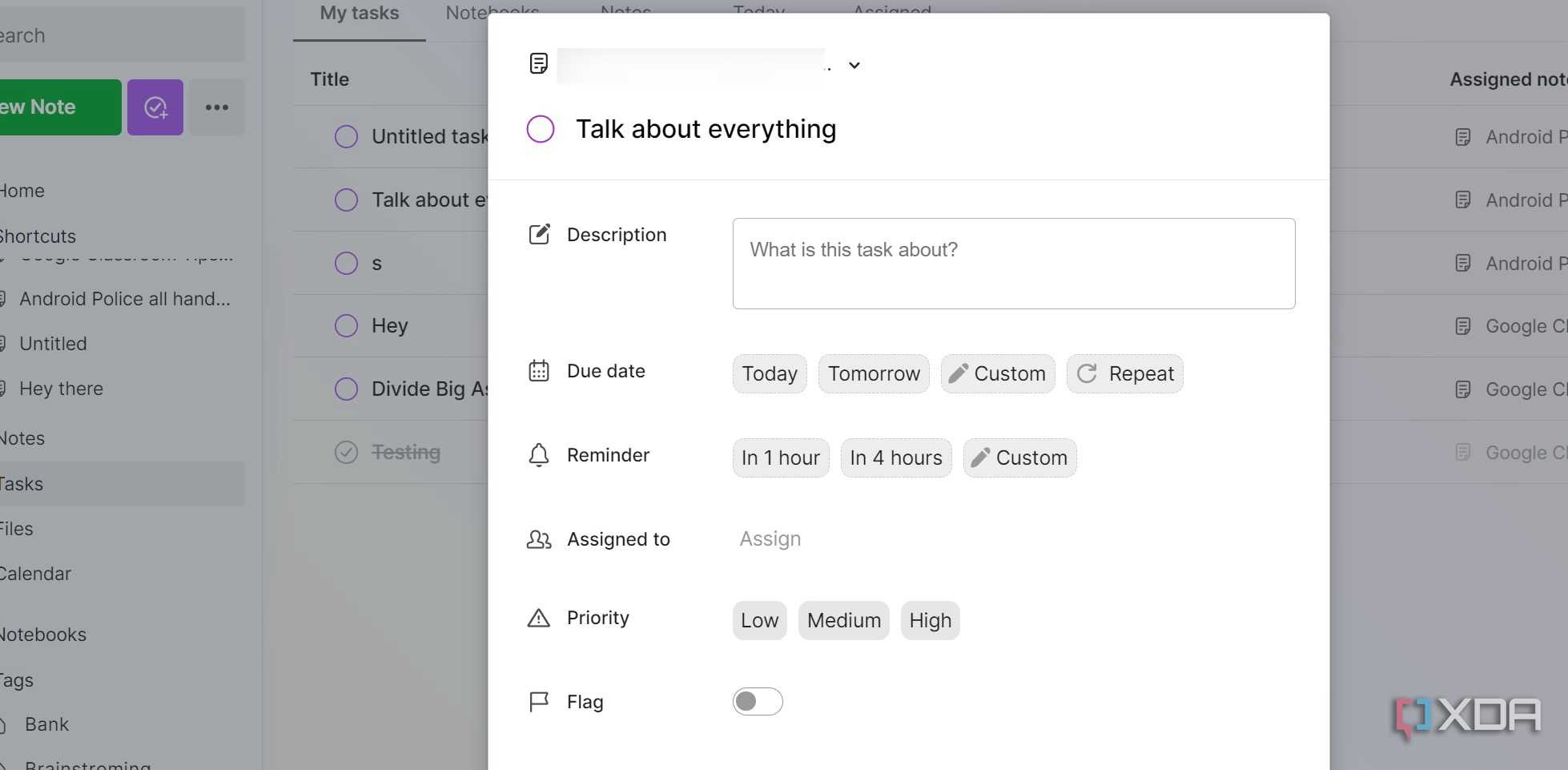 Evernote tasks details