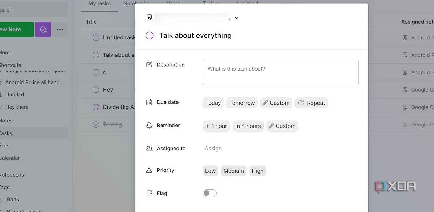 Evernote tasks details