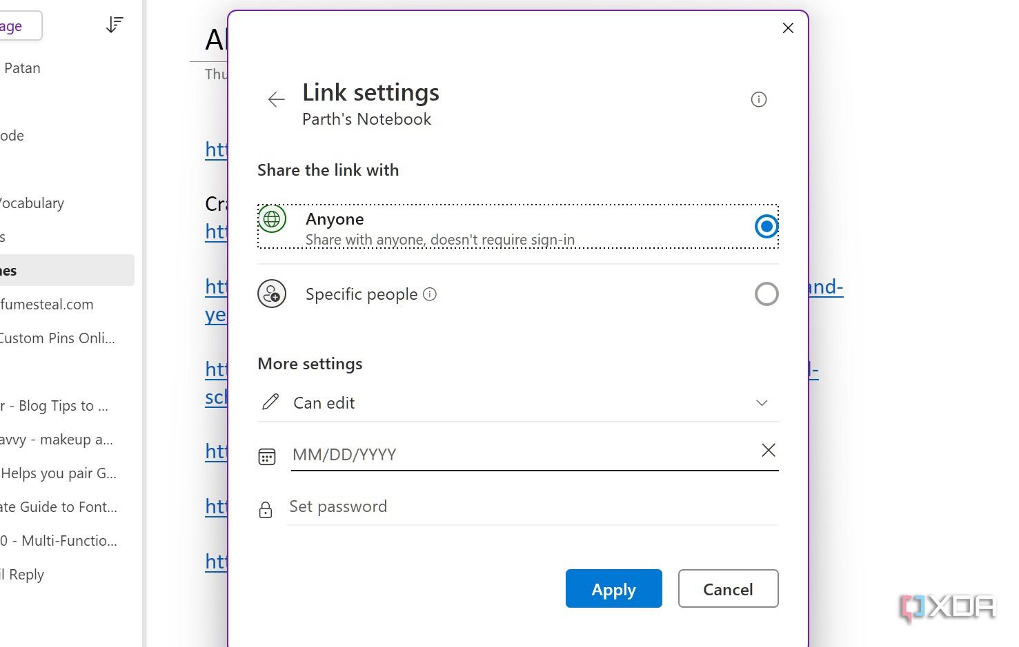OneNote sharing