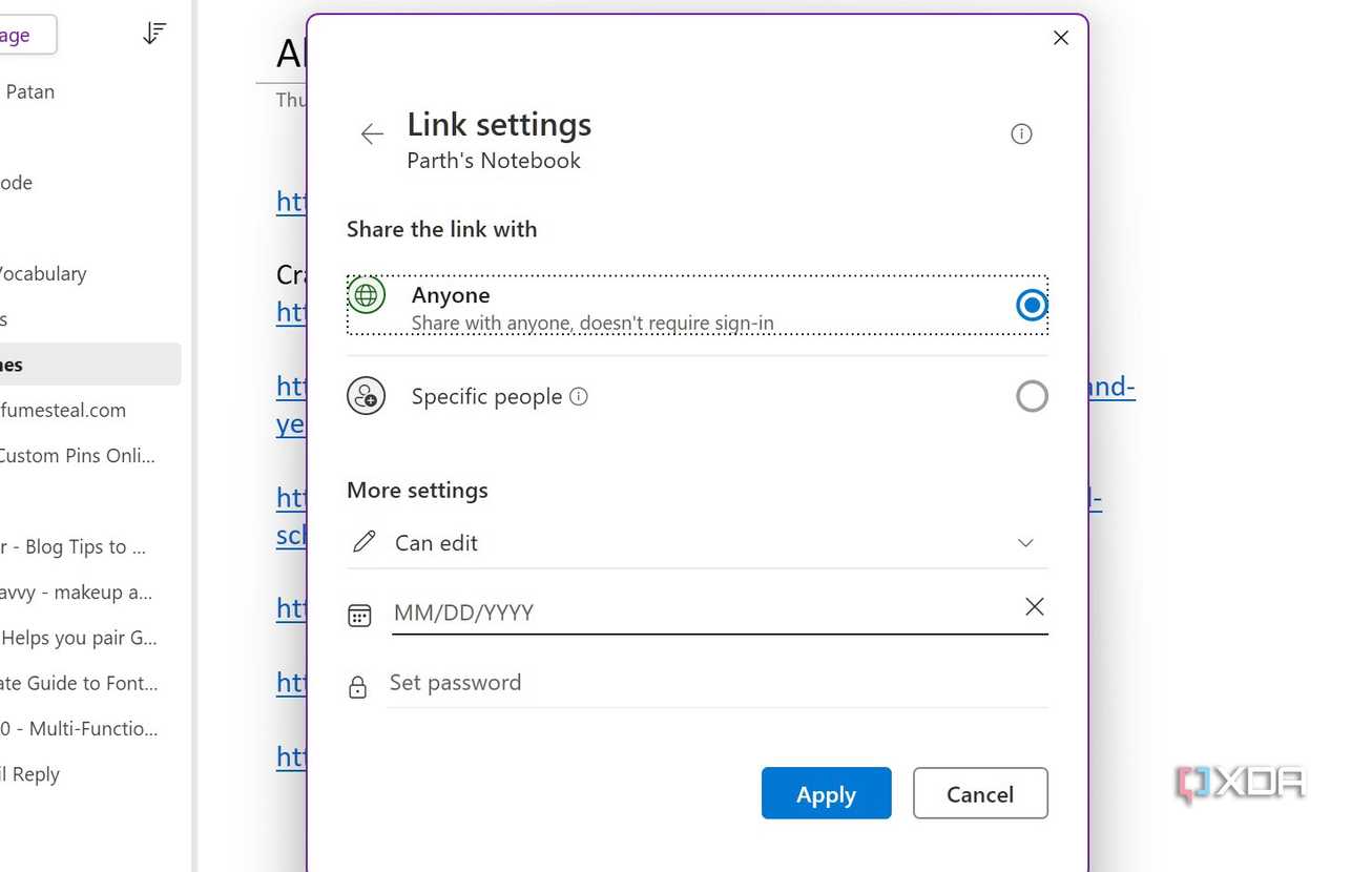 OneNote sharing
