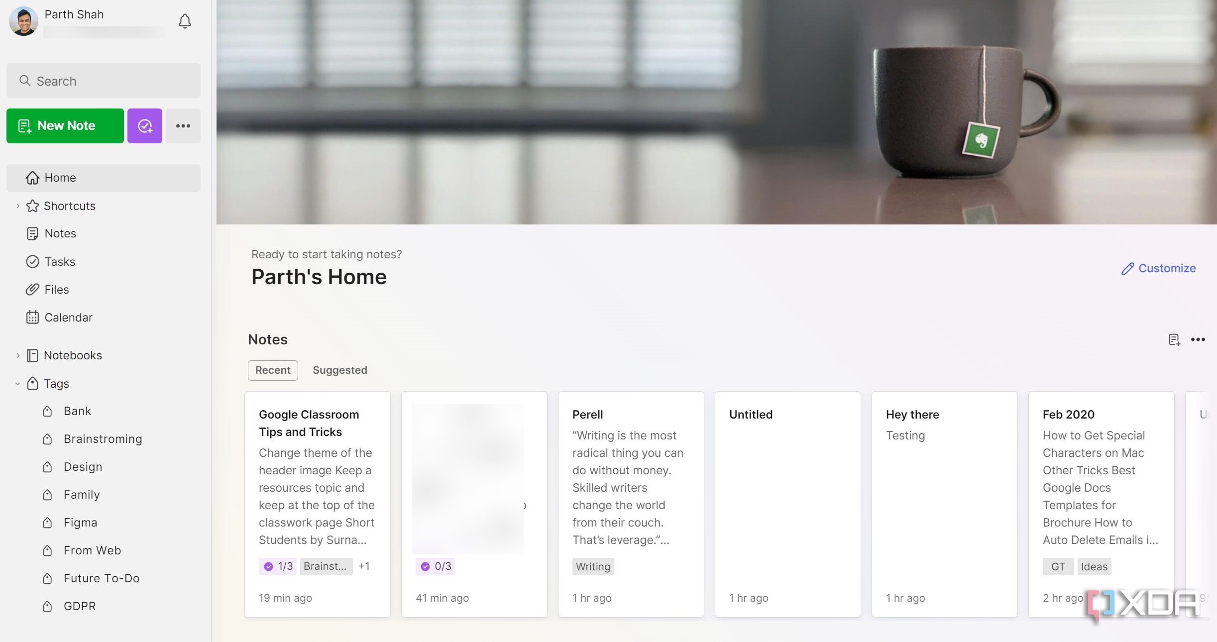 Evernote interface