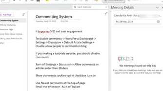 A screenshot showing OneNote toolbar and Outlook meetings