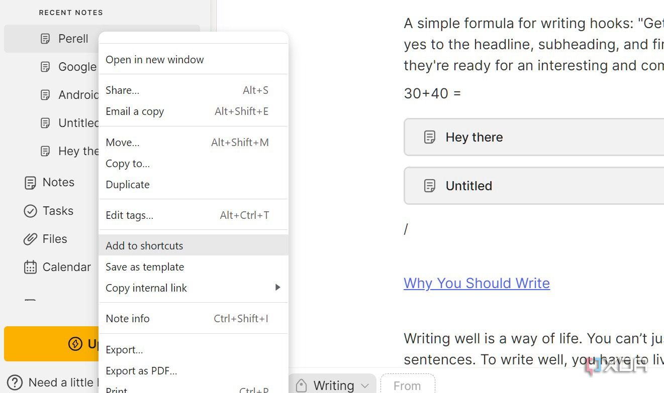 Evernote add to shortcuts