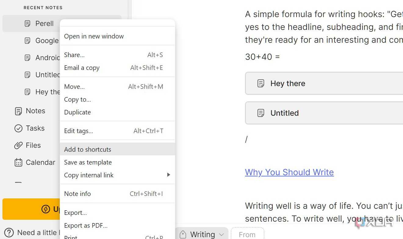 Evernote add to shortcuts