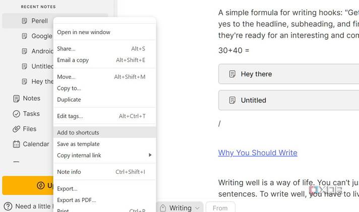 Evernote add to shortcuts