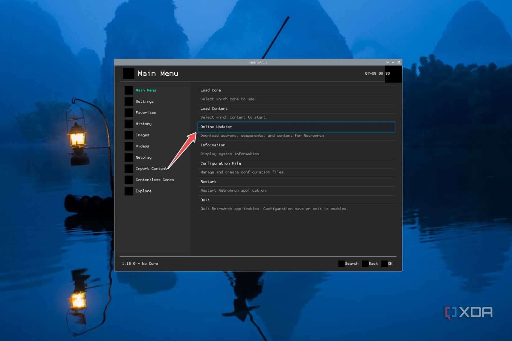 The Online Updater option in RetroArch
