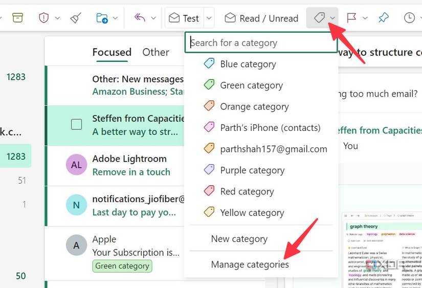 Outlook categories