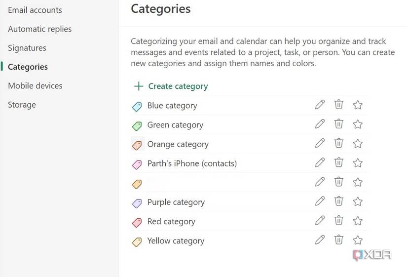 Manage categories in Outlook