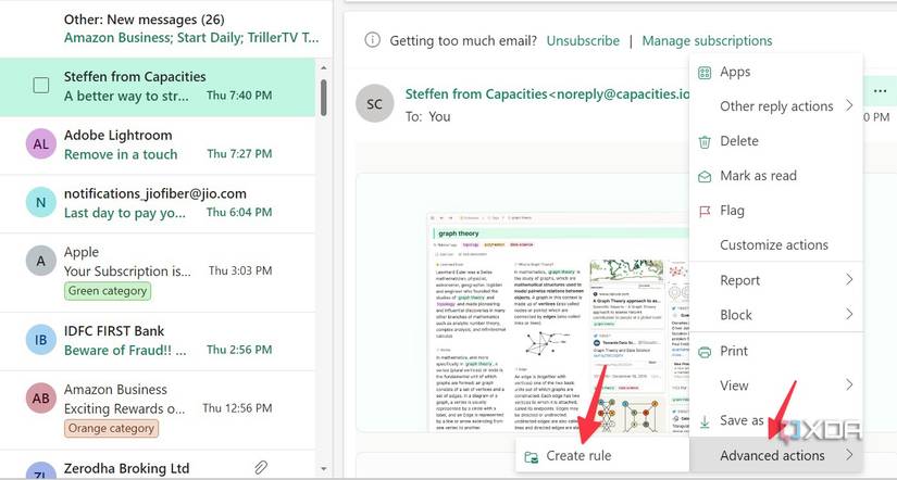 create rules in Outlook