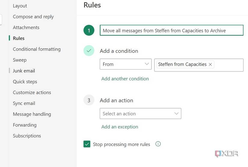 set Outlook rules