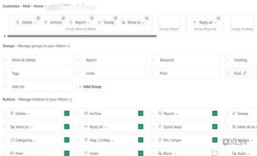 Outlook toolbar customization
