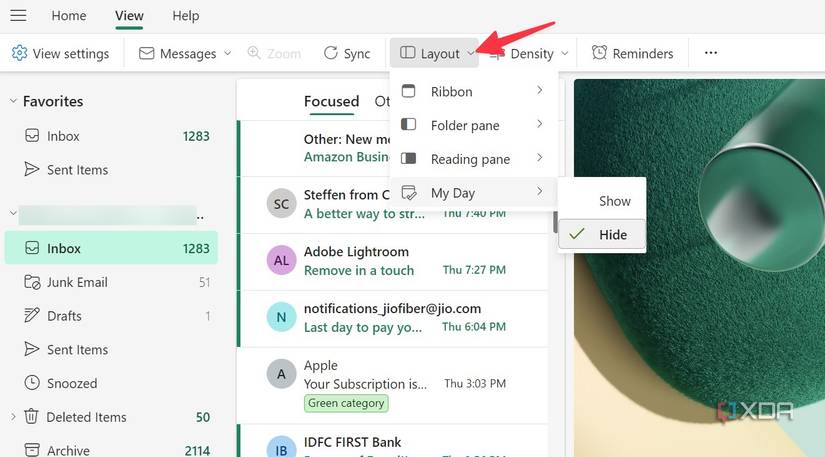 Outlook layout