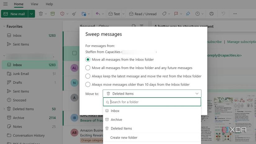 Outlook sweep