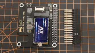 Waveshare PCIe HAT next to GPIO pin extenders