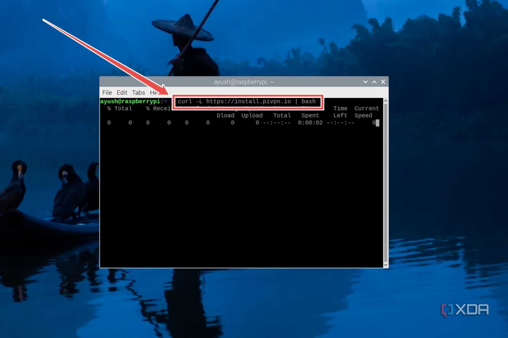 The terminal command to download PiVPN