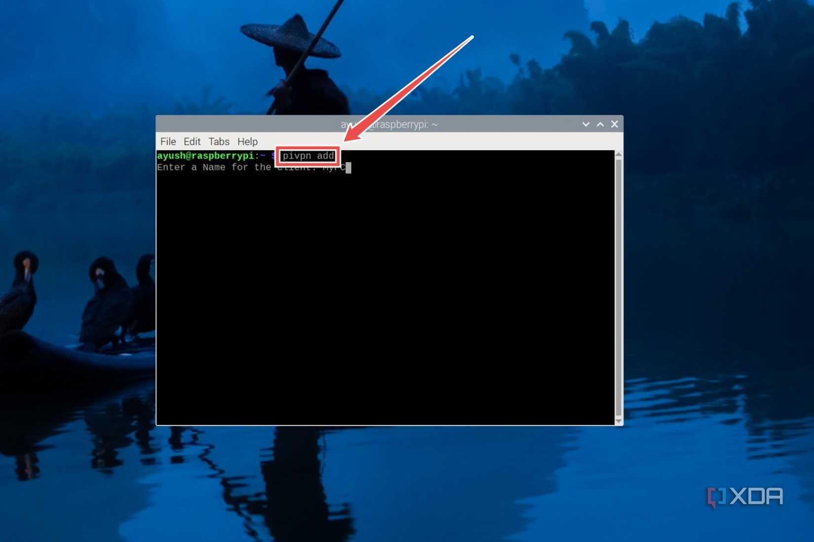 The command to add a new client device in PiVPN
