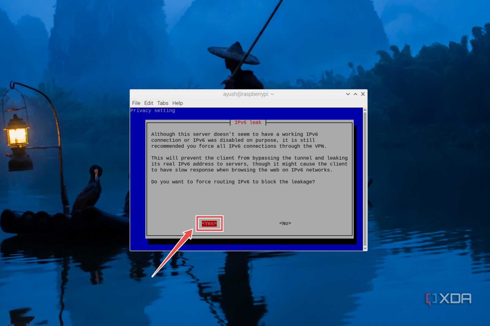 The procedure to block IPv6 leaks in the PiVPN installer