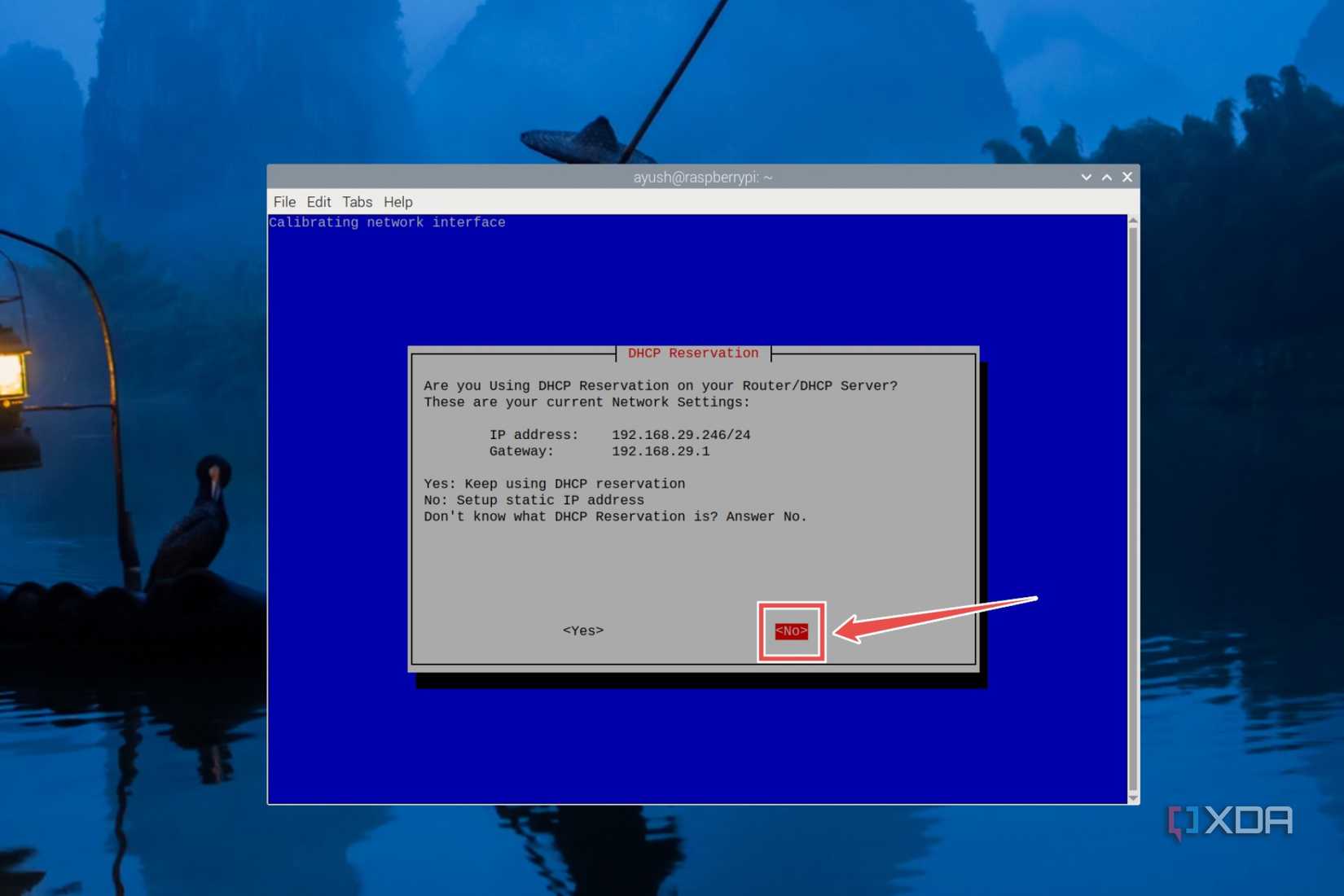 The procedure to set up a static IP in the PiVPN installer