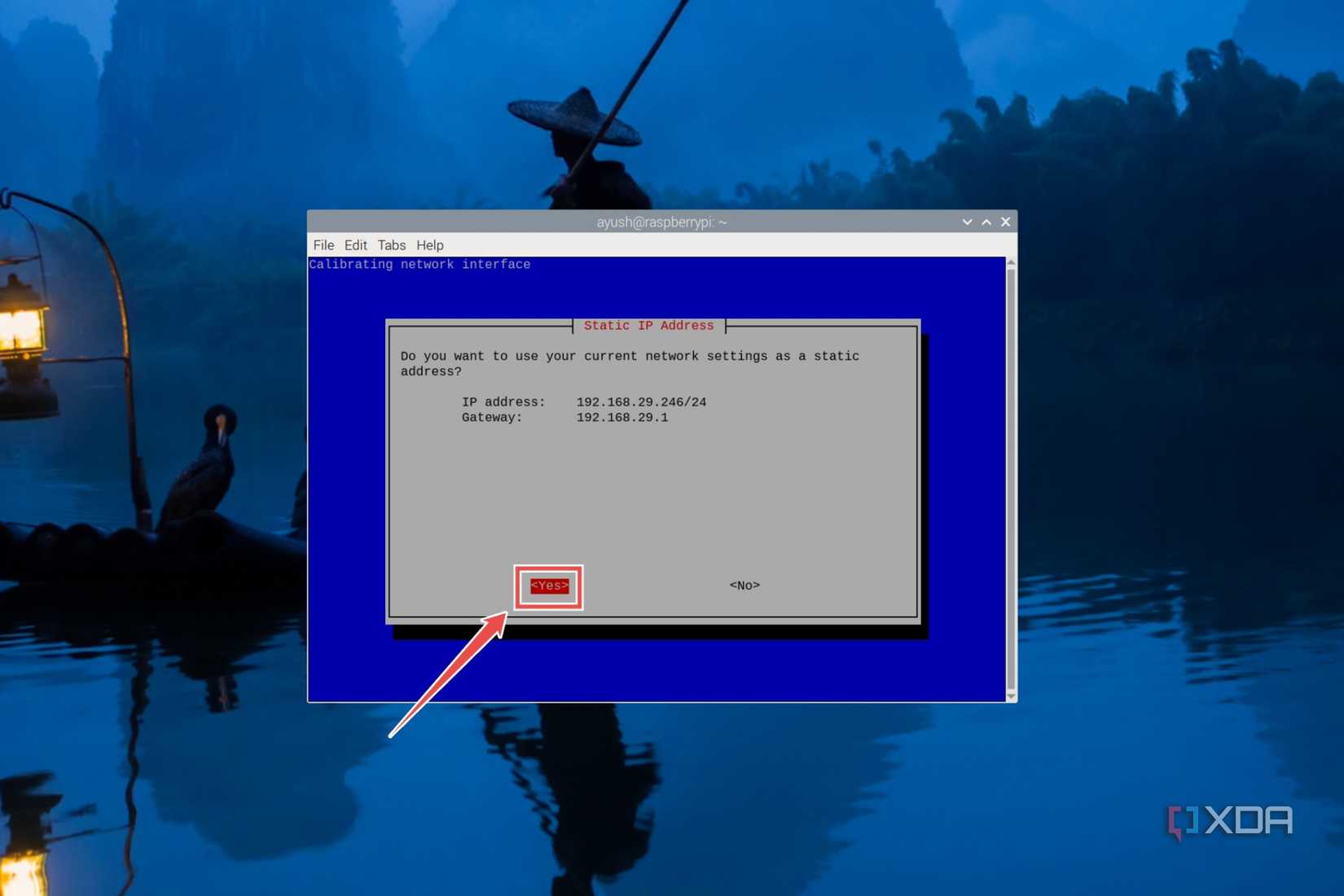 The procedure to set the default IP address of an SBC as static IP in the PiVPN installer