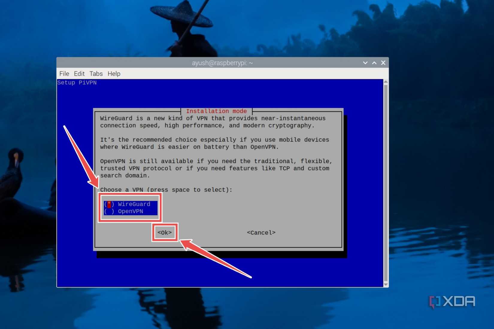 The procedure to pick a VPN server in the PiVPN installer