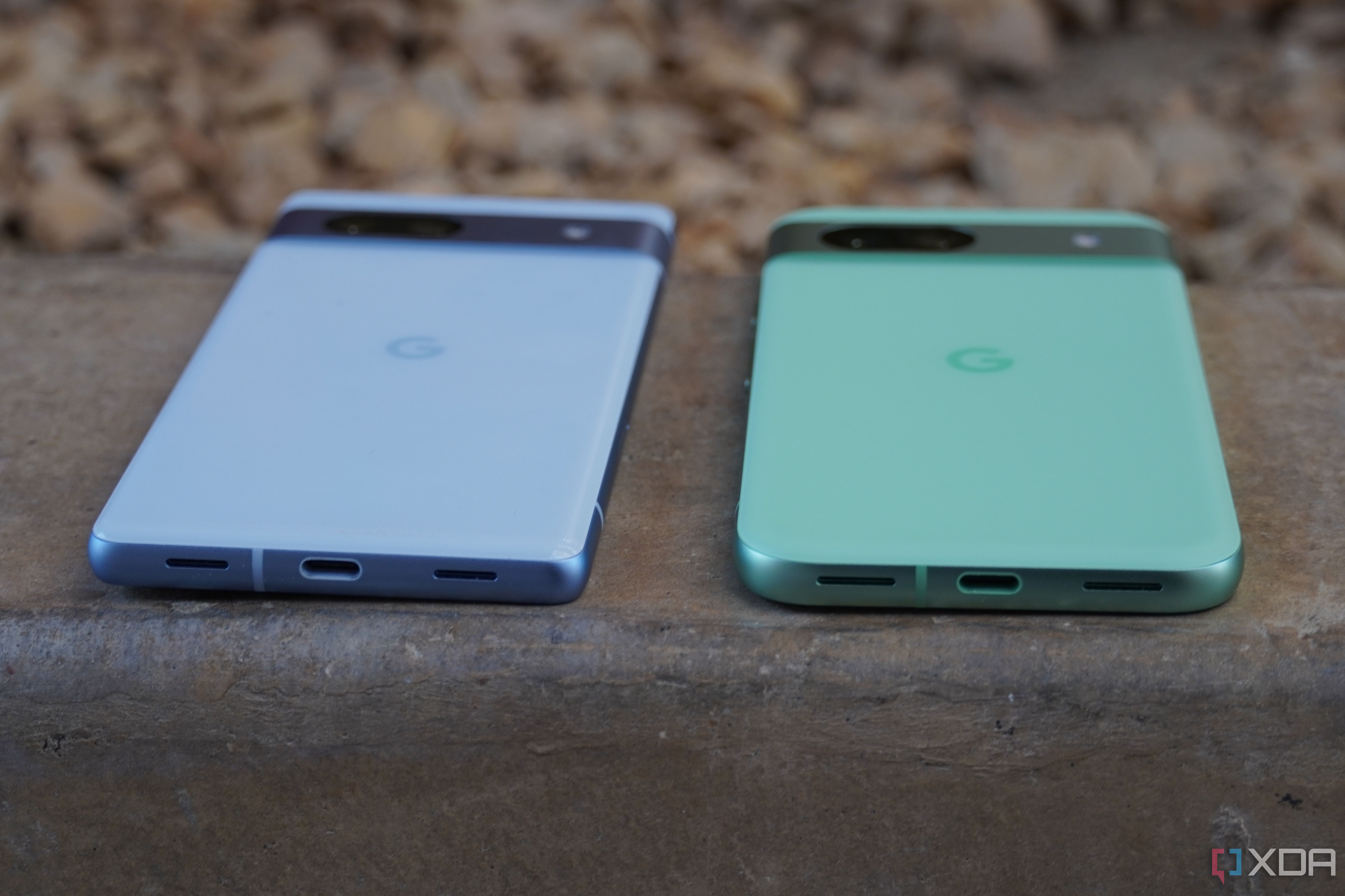 The bottom of the Pixel 7a and Pixel 8a.