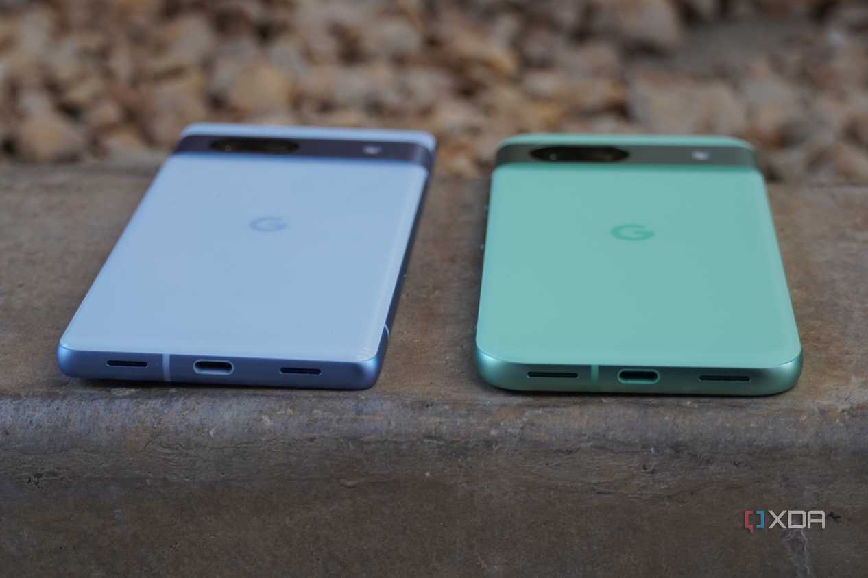 The bottom of the Pixel 7a and Pixel 8a.